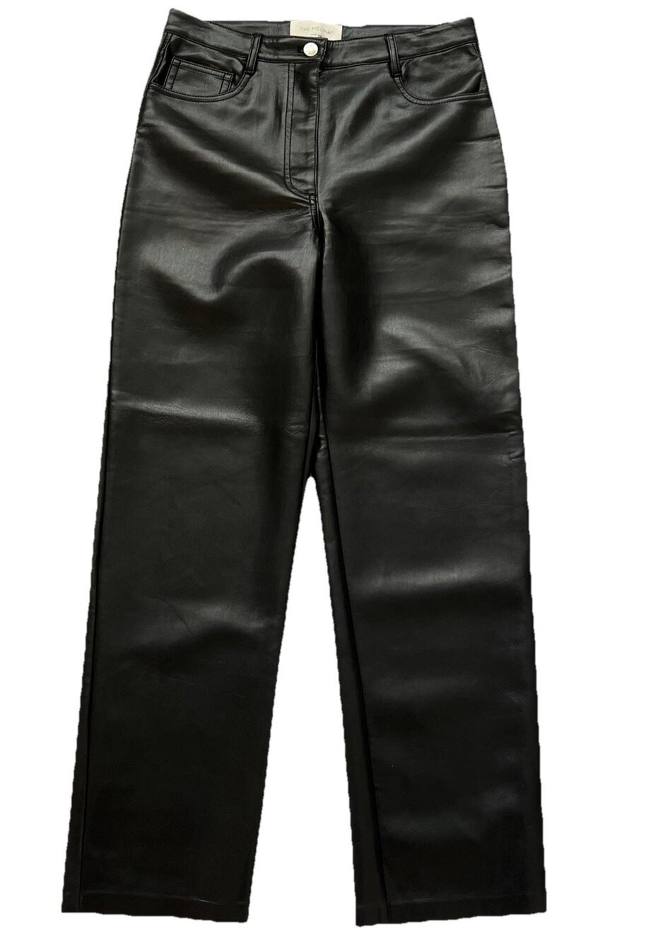 Wilfred Aritzia Melina Pant Size 8 Black Faux Leather Straight Hi-Rise Edgy Chic